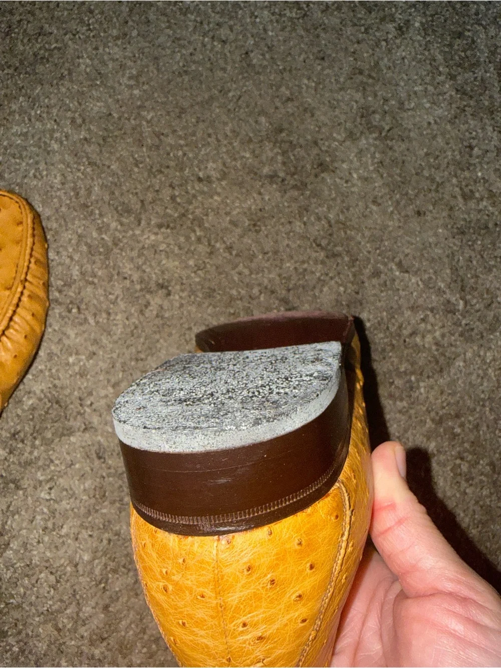 Bally of Switzerland genuine ostrich leather dress loafers.